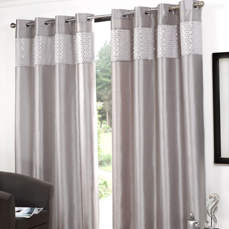 Glitz Eyelet Curtains (66" Width x 90" Drop) - Silver